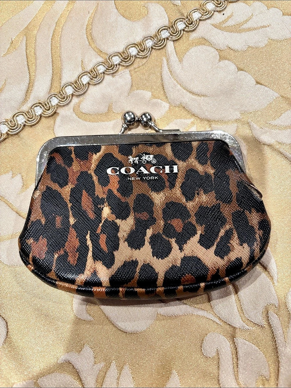 Coach Ocelot Leopard Kisslock Coin Purse Leopard Print Kiss-Lock Clutch